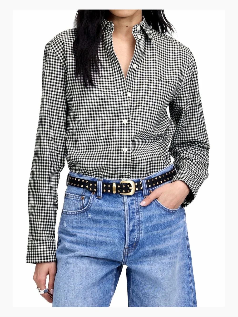 Madewell Relaxed Curved-Hem Button-Up Shirt XS Black White Gingham NWT